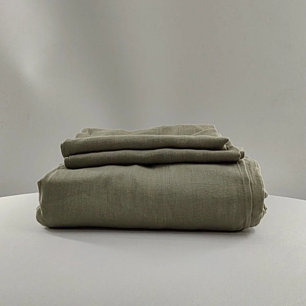 Quince 100% European Linen Duvet Cover and 2 Shams in Sage King/Cal King 1242